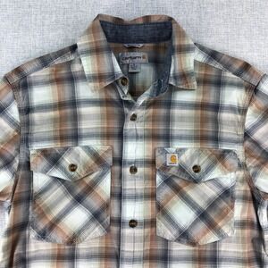 Carhartt Short Sleeve Plaid Shirt Mens Small Rugged Flex Workwear Cotton‎